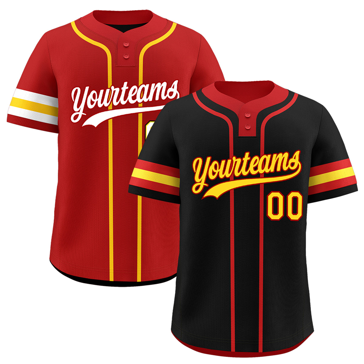 Custom Red Gold White Reversible Classic Style Two-Button Baseball Jersey| KXKSHOP