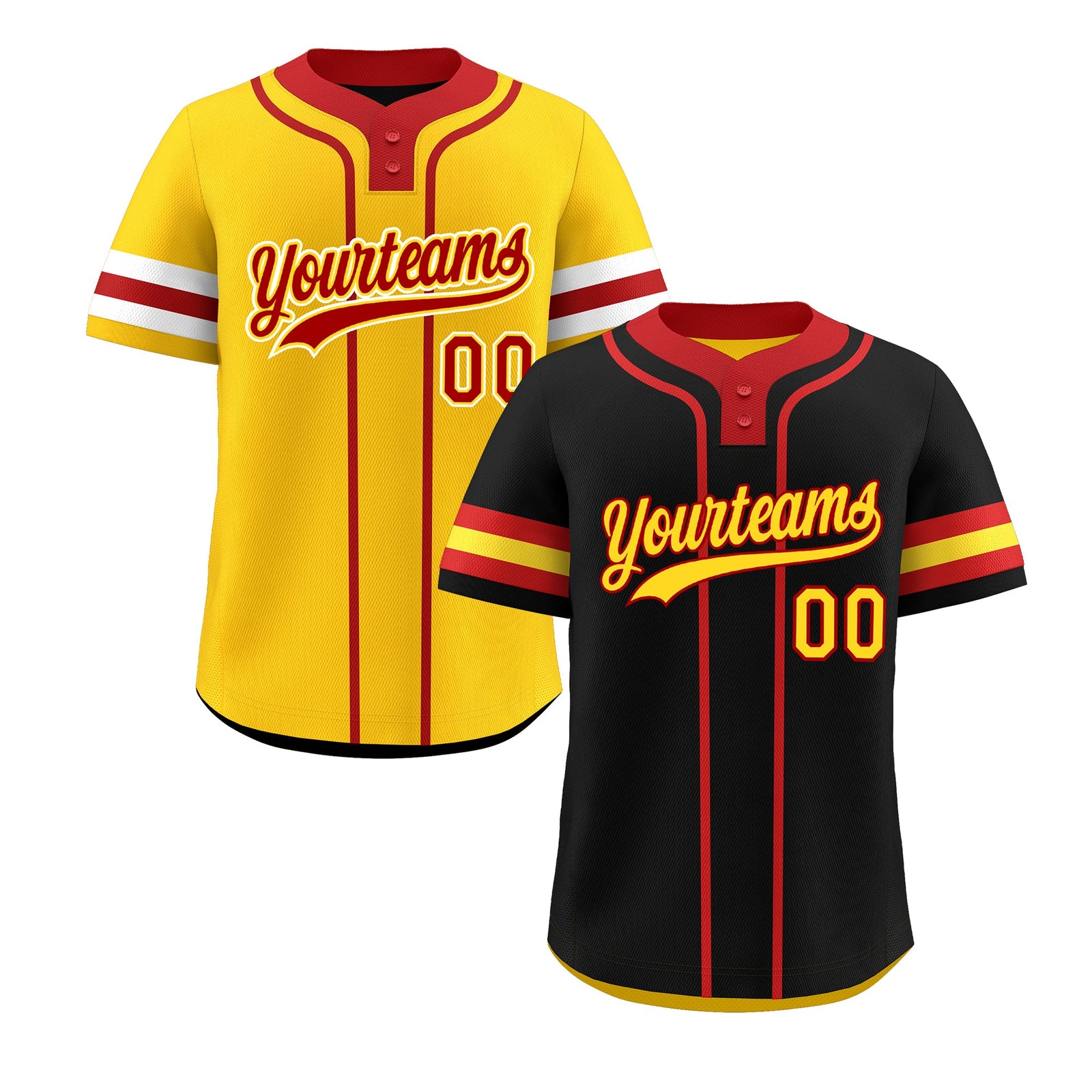 Custom Red Gold White Reversible Classic Style Two-Button Baseball Jersey| KXKSHOP