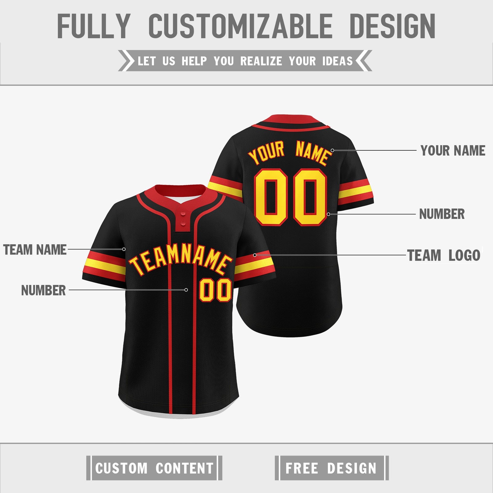 Custom Red Gold Reversible Classic Style Two-Button Baseball Jersey| KXKSHOP