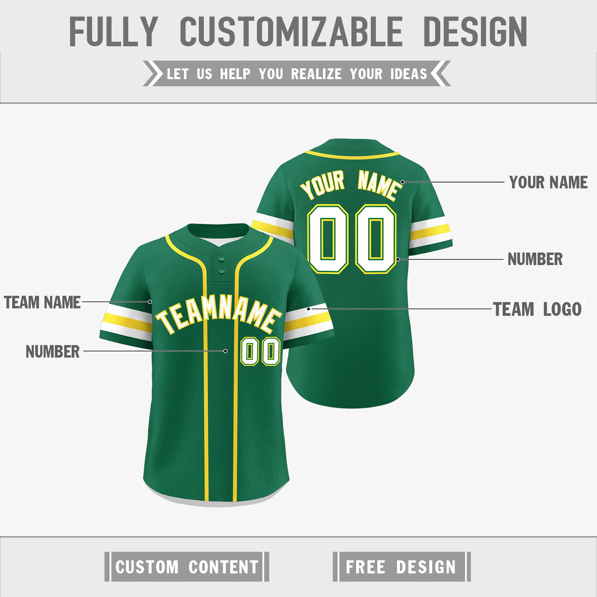 Custom White Gold Kelly Green Reversible Classic Style Two-Button Baseball Jersey| KXKSHOP