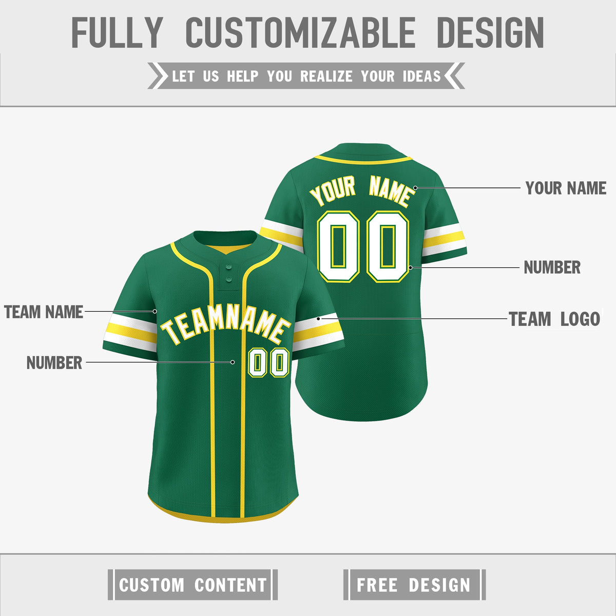 Custom White Gold Kelly Green Reversible Classic Style Two-Button Baseball Jersey| KXKSHOP