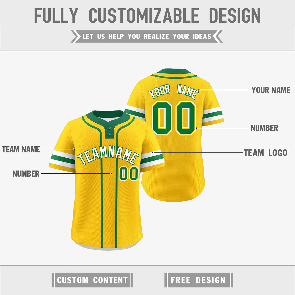 Custom White Kelly Green Gold Reversible Classic Style Two-Button Baseball Jersey| KXKSHOP
