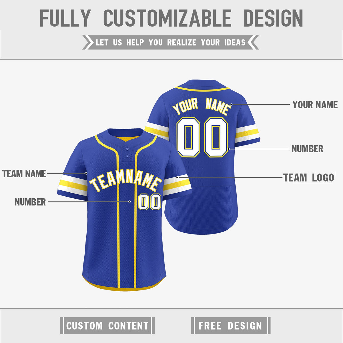Custom White Gold Royal Blue Reversible Classic Style Two-Button Baseball Jersey| KXKSHOP