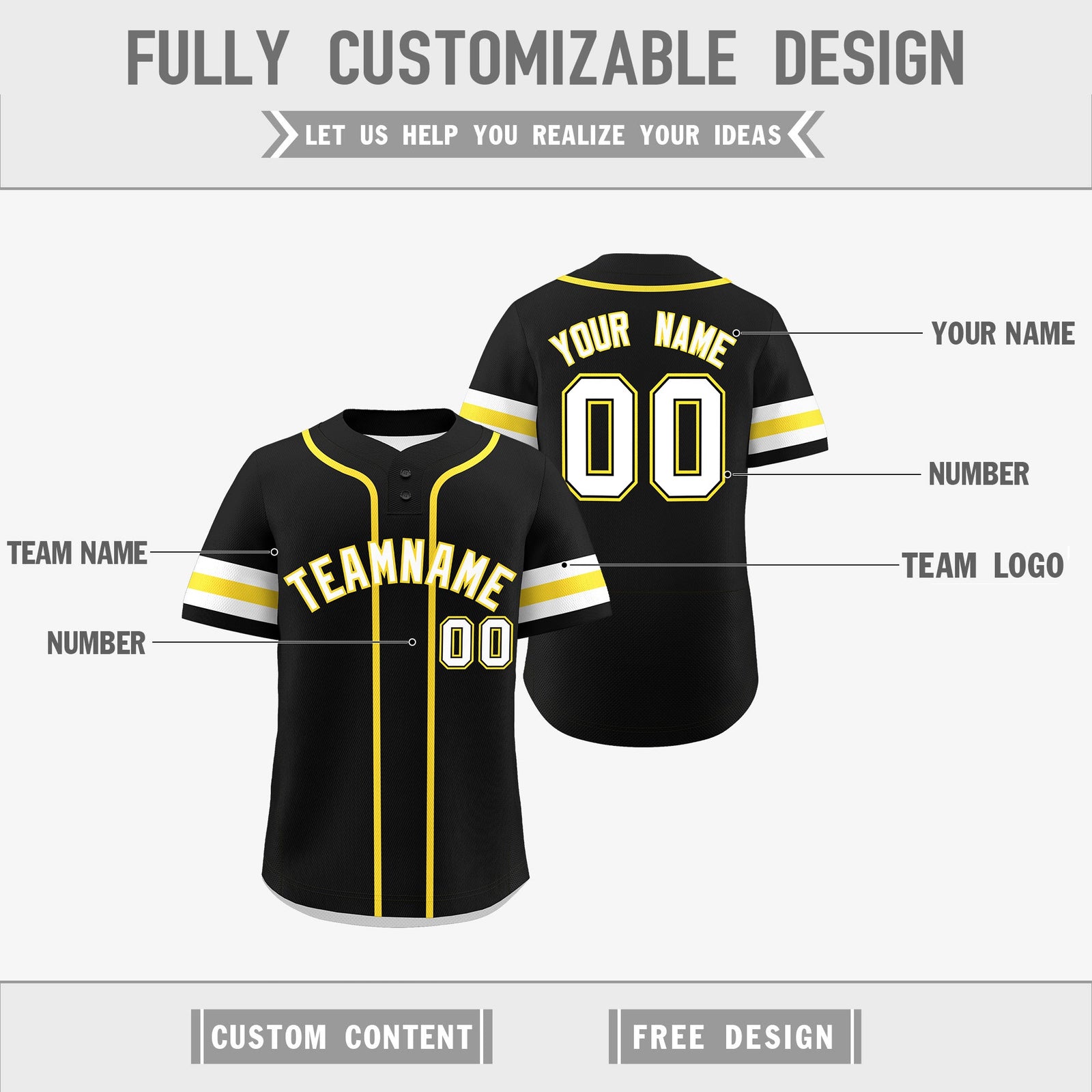 Custom White Gold Black Reversible Classic Style Two-Button Baseball Jersey| KXKSHOP