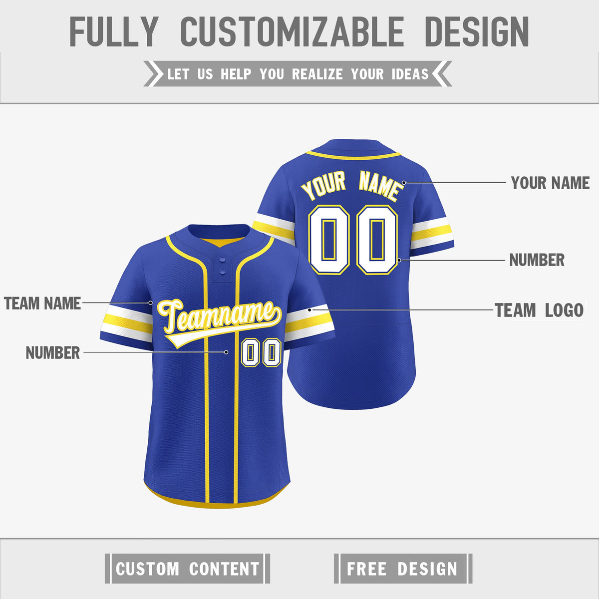 Custom White Gold Royal Blue Reversible Classic Style Two-Button Baseball Jersey| KXKSHOP
