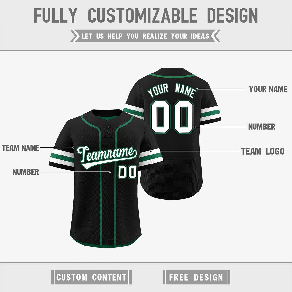 Custom White Kelly Green Black Reversible Classic Style Two-Button Baseball Jersey| KXKSHOP