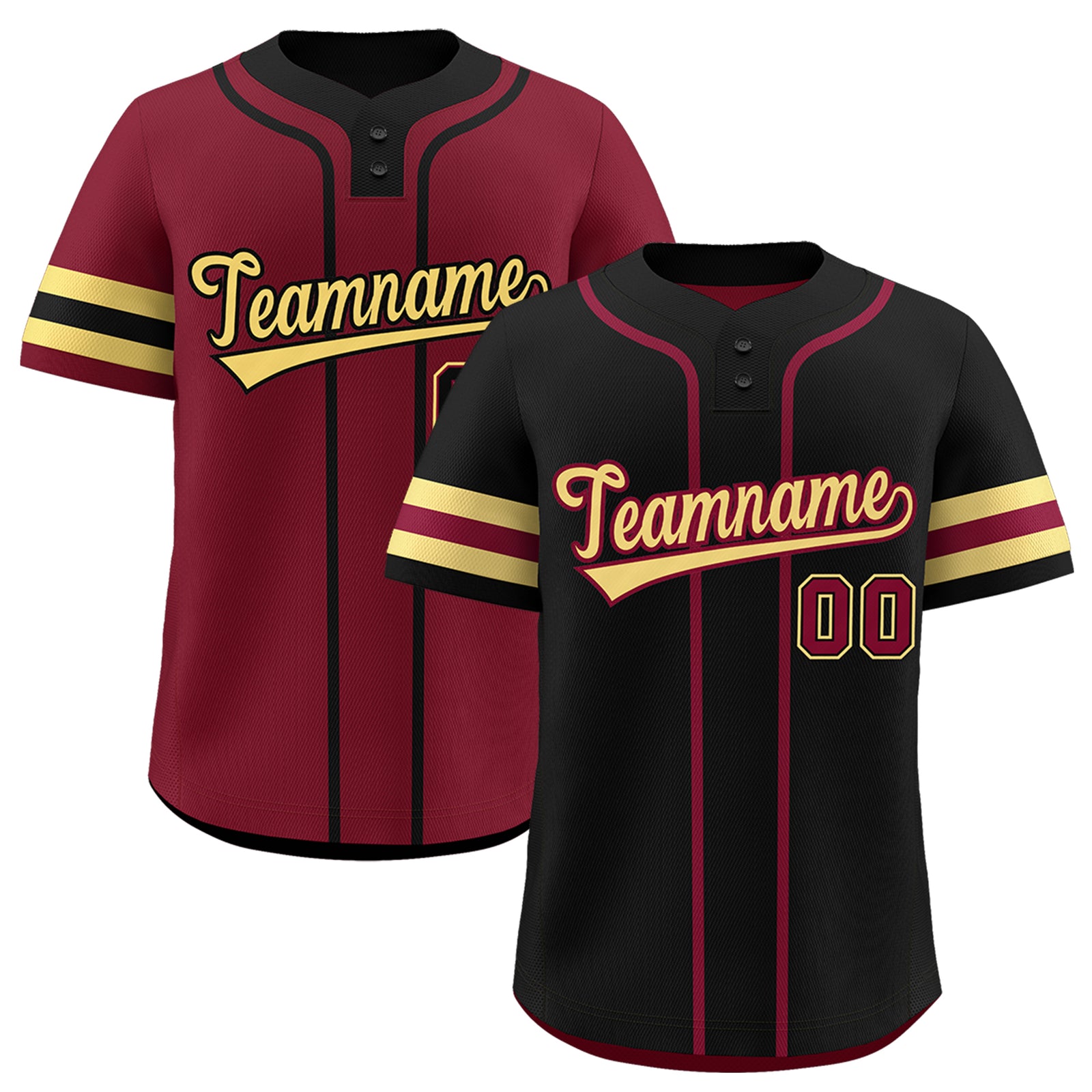 Custom Khaki Crimson Black Reversible Classic Style Two-Button Baseball Jersey| KXKSHOP