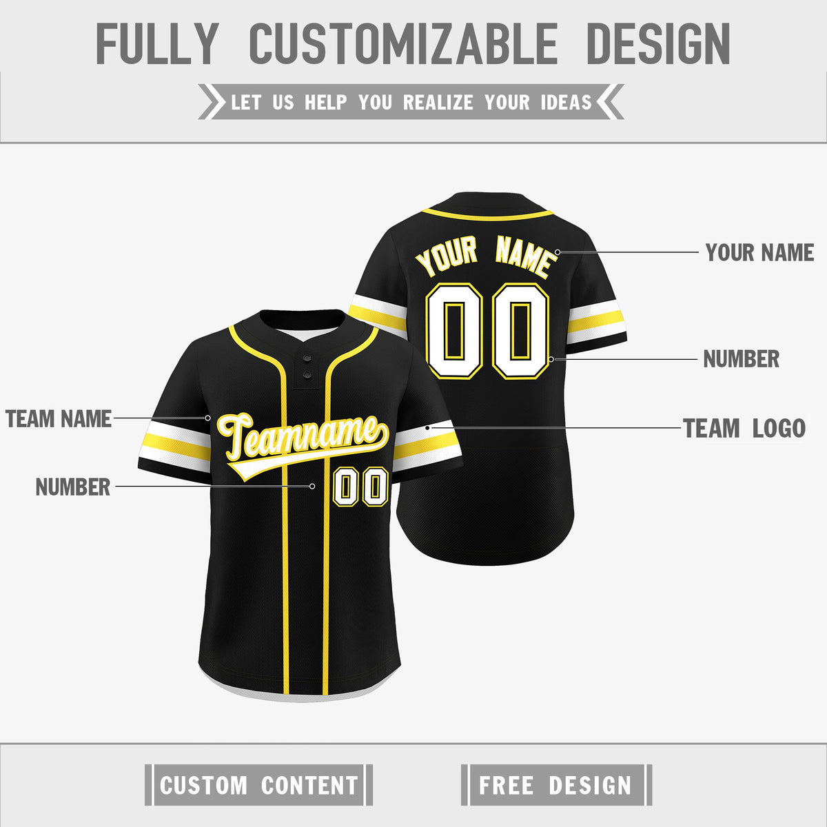 Custom White Gold Black Reversible Classic Style Two-Button Baseball Jersey| KXKSHOP