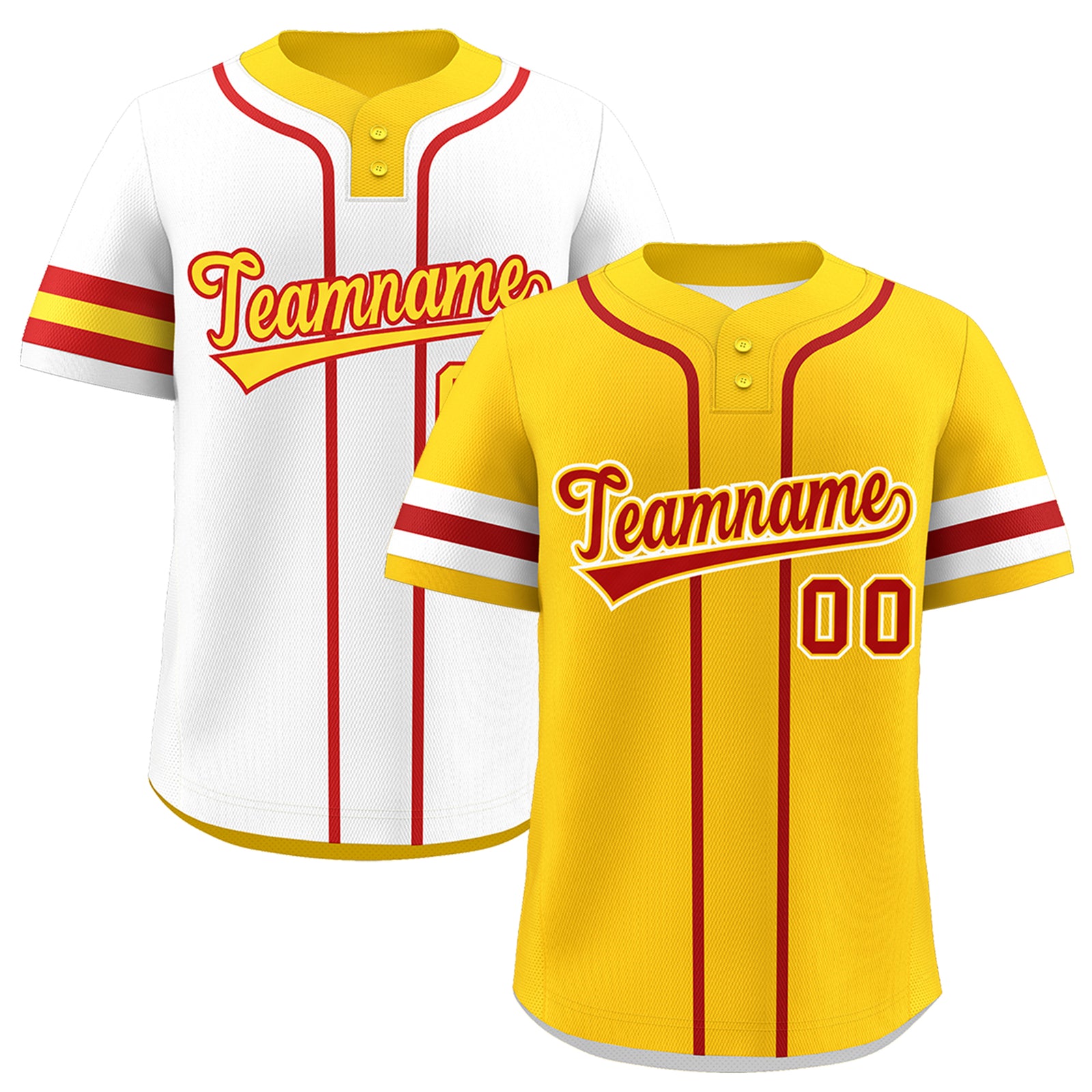 Custom White Red Gold Reversible Classic Style Two-Button Baseball Jersey| KXKSHOP