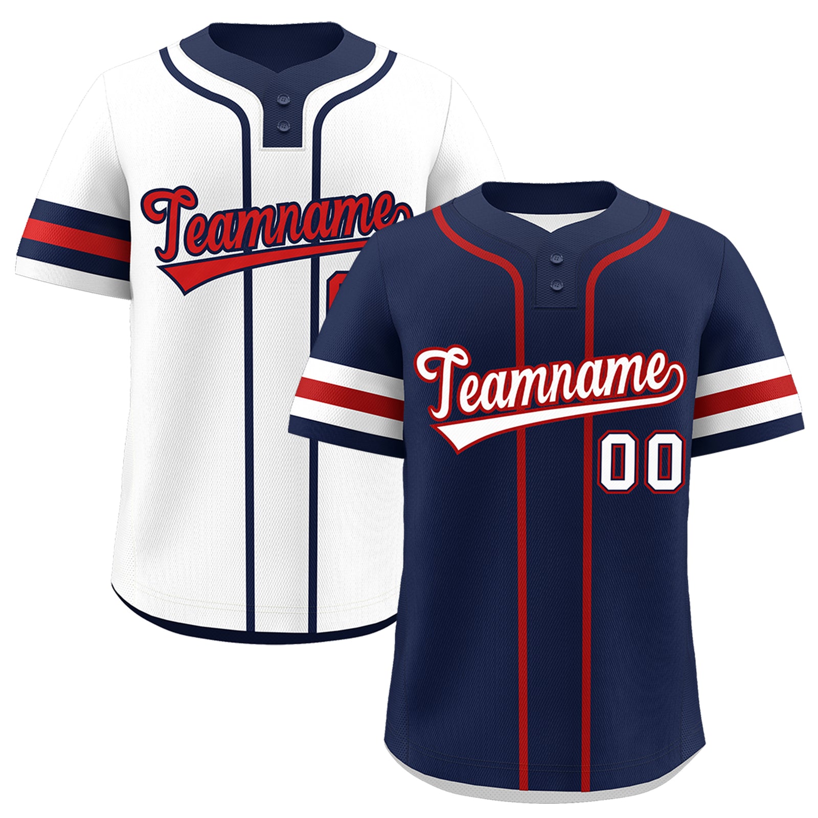 Custom White Red Navy Reversible Classic Style Two-Button Baseball Jersey| KXKSHOP