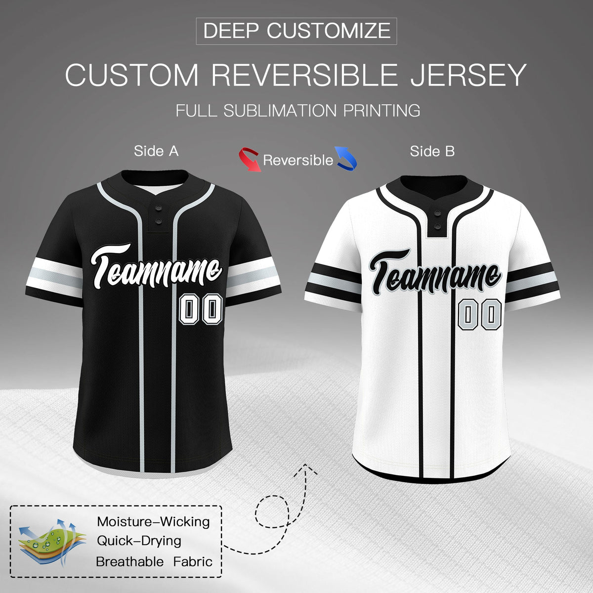 Custom White Silver Black Reversible Classic Style Two-Button Baseball Jersey| KXKSHOP
