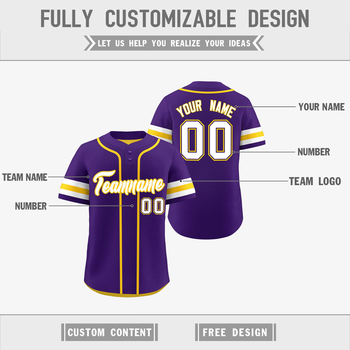 Custom White Gold Purple Reversible Classic Style Two-Button Baseball Jersey| KXKSHOP
