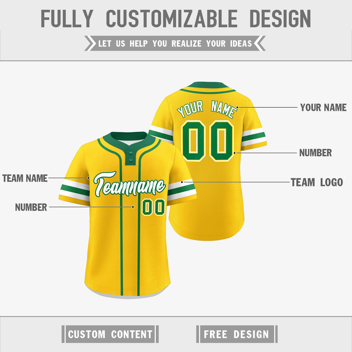 Custom White Kelly Green Gold Reversible Classic Style Two-Button Baseball Jersey| KXKSHOP