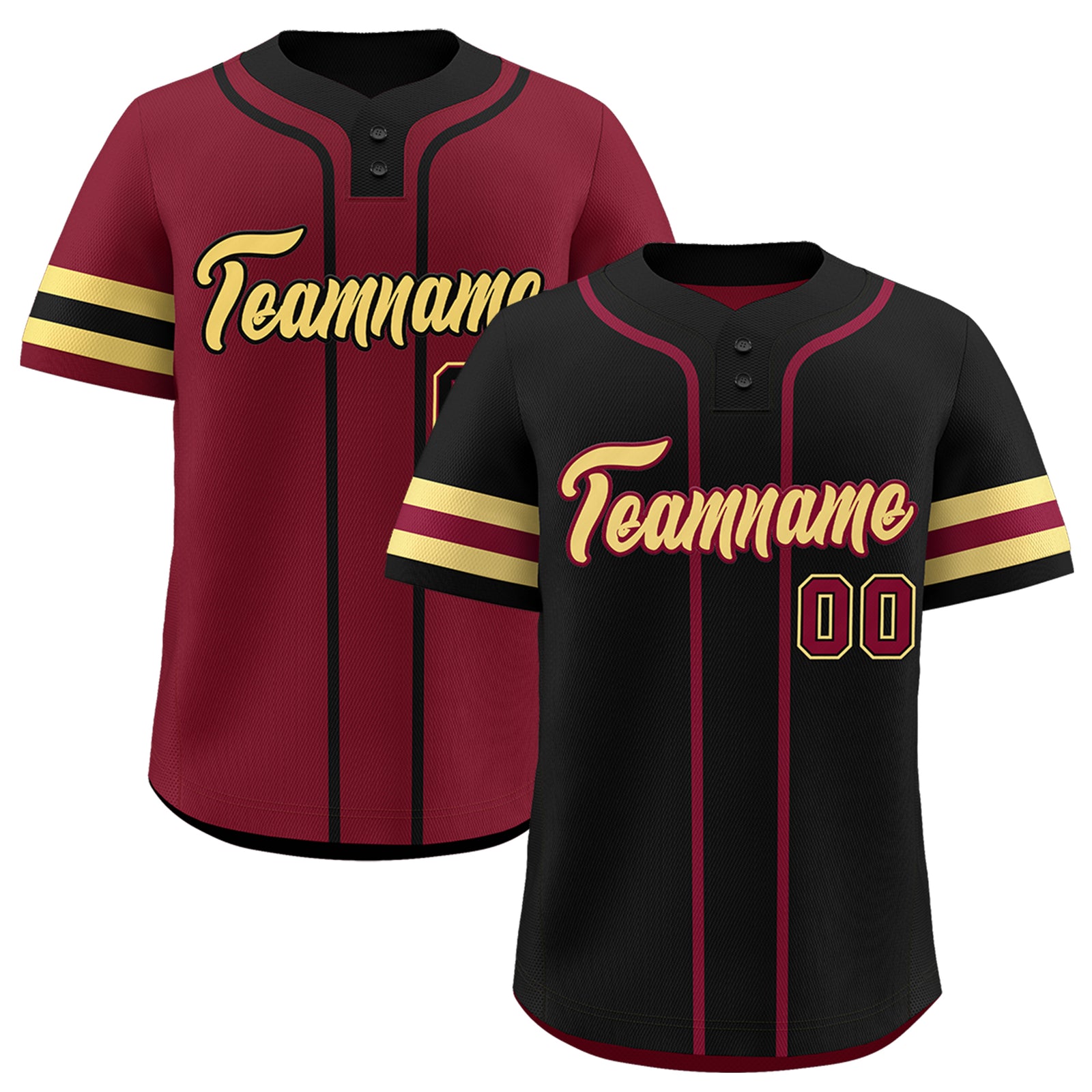 Custom Khaki Crimson Black Reversible Classic Style Two-Button Baseball Jersey| KXKSHOP