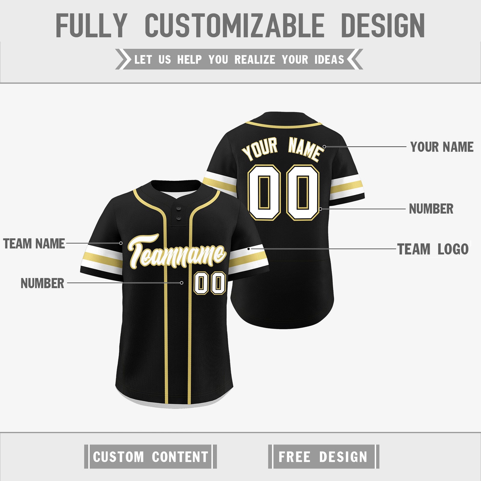 Custom White Old Gold Black Reversible Classic Style Two-Button Baseball Jersey| KXKSHOP