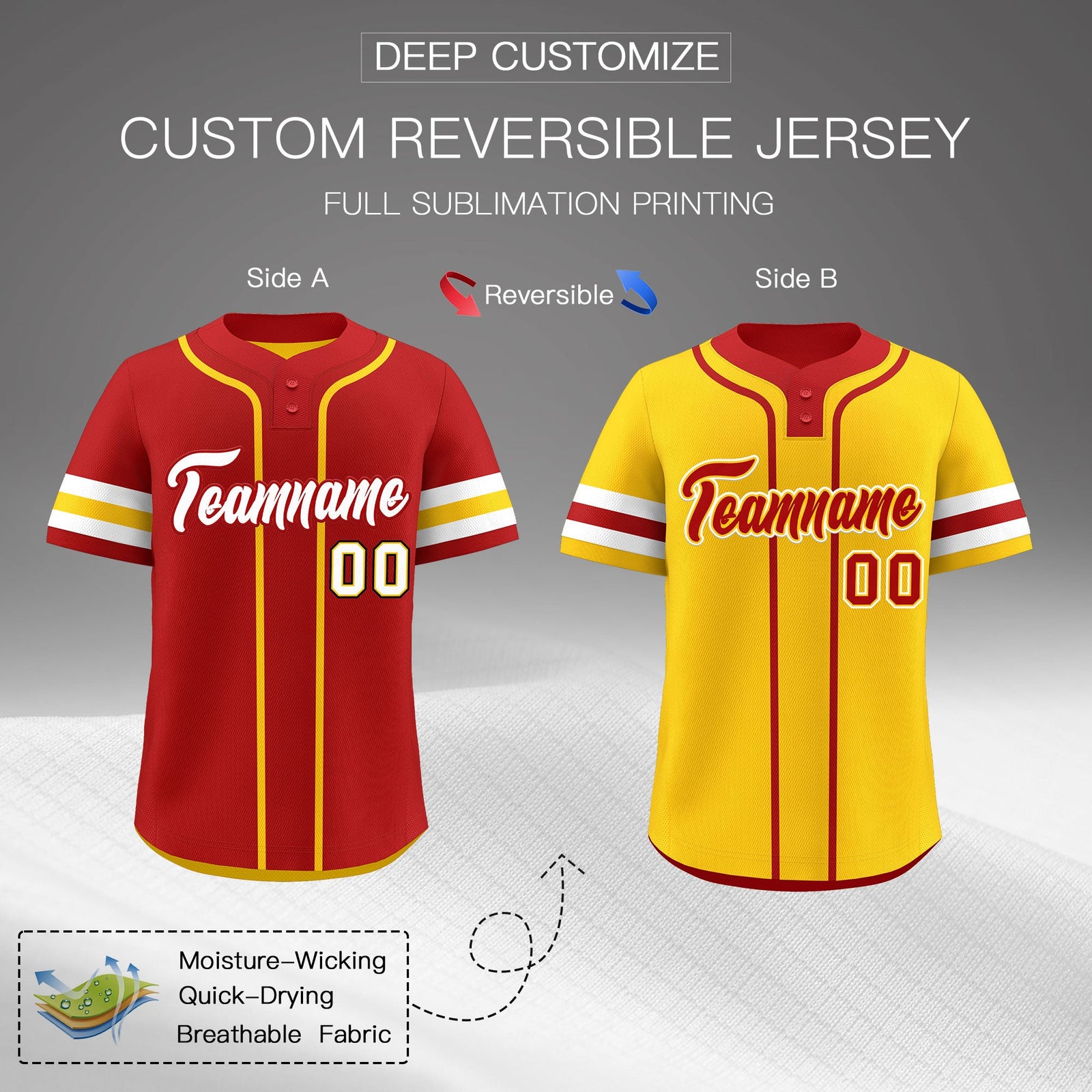 Custom White Gold Red Reversible Classic Style Two-Button Baseball Jersey| KXKSHOP