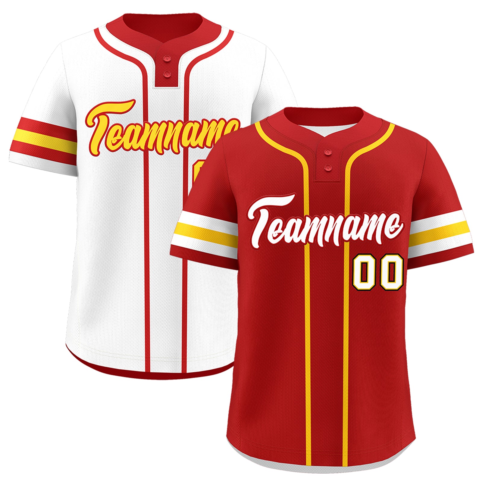 Custom White Gold Red Reversible Classic Style Two-Button Baseball Jersey| KXKSHOP