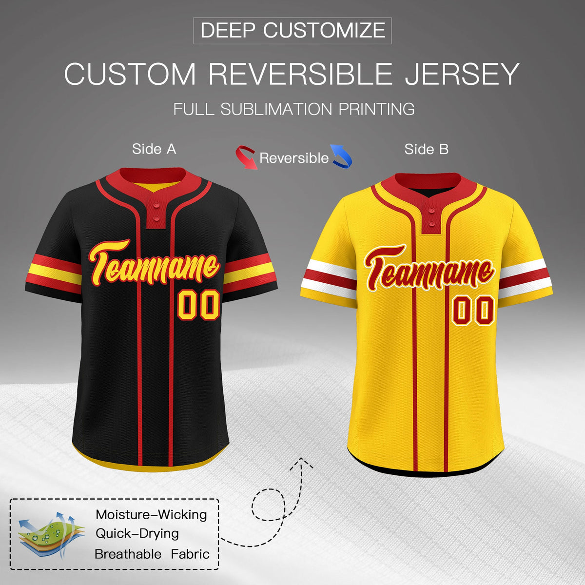 Custom Red Gold White Reversible Classic Style Two-Button Baseball Jersey| KXKSHOP