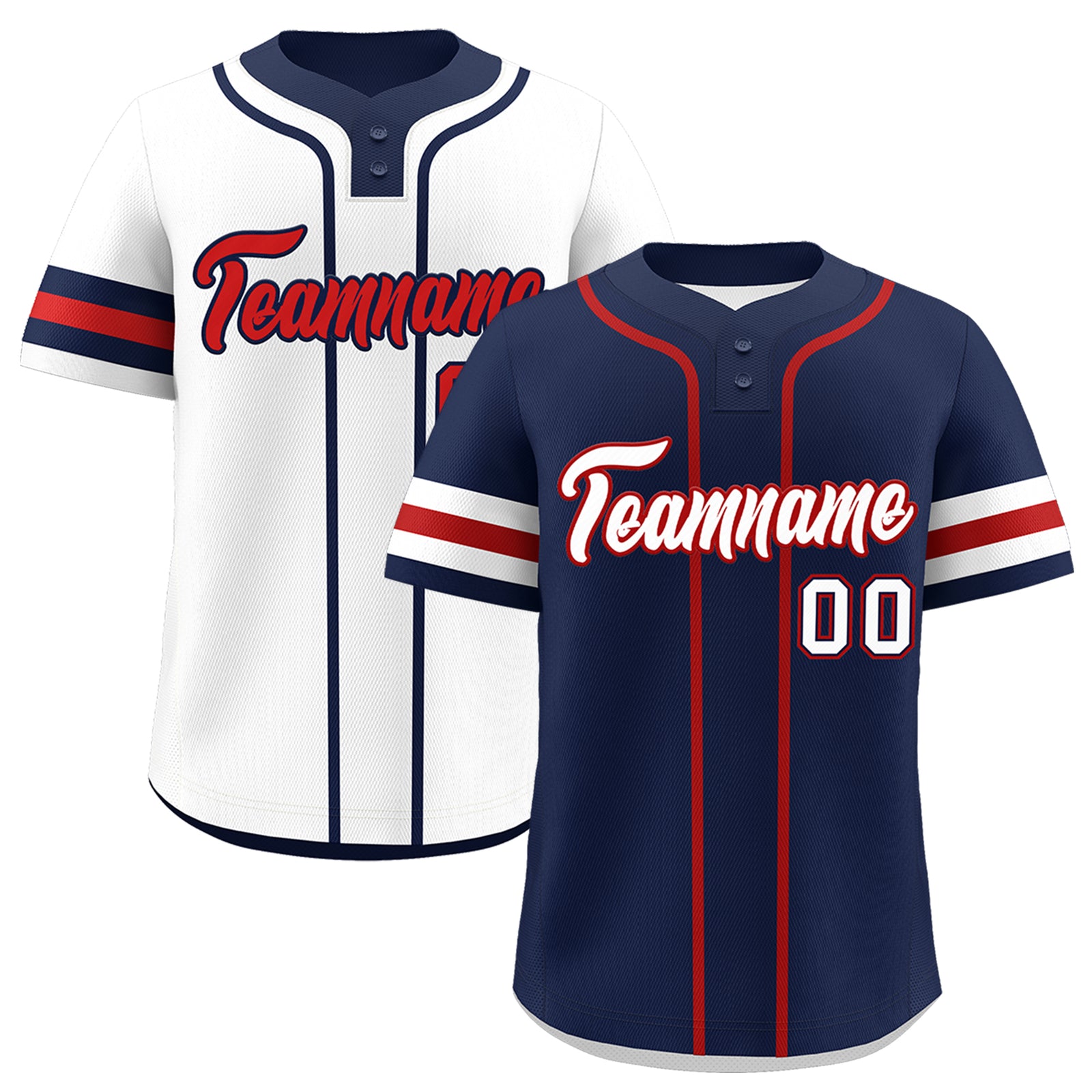 Custom White Red Navy Reversible Classic Style Two-Button Baseball Jersey| KXKSHOP