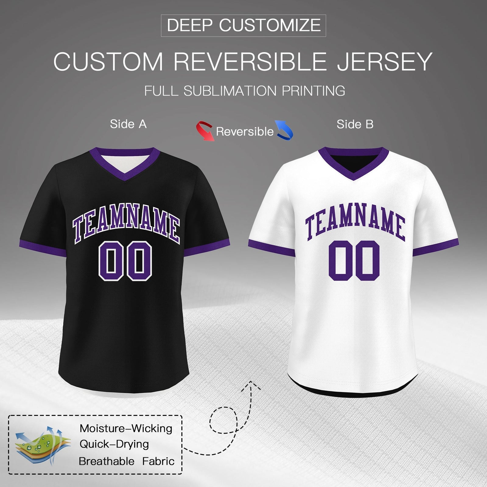 Custom White Black Purple Reversible Classic Style Quick Dry Baseball Jersey| KXKSHOP