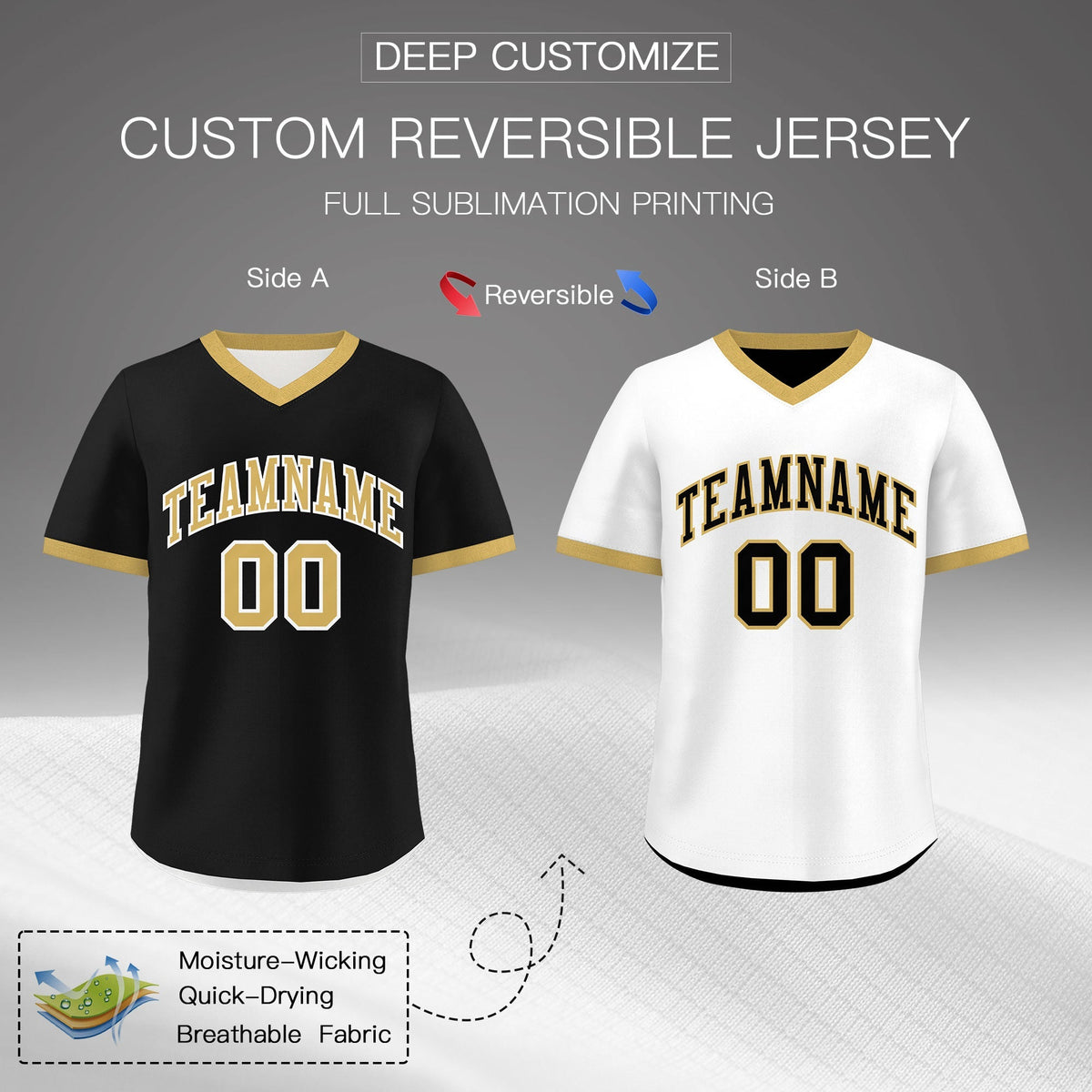 Custom White Black Old Gold Reversible Classic Style Lightweight Baseball Jersey| KXKSHOP