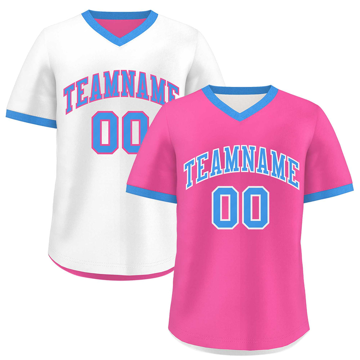 Custom White Pink Powder Blue Reversible Classic Style Quick Dry Baseball Jersey| KXKSHOP