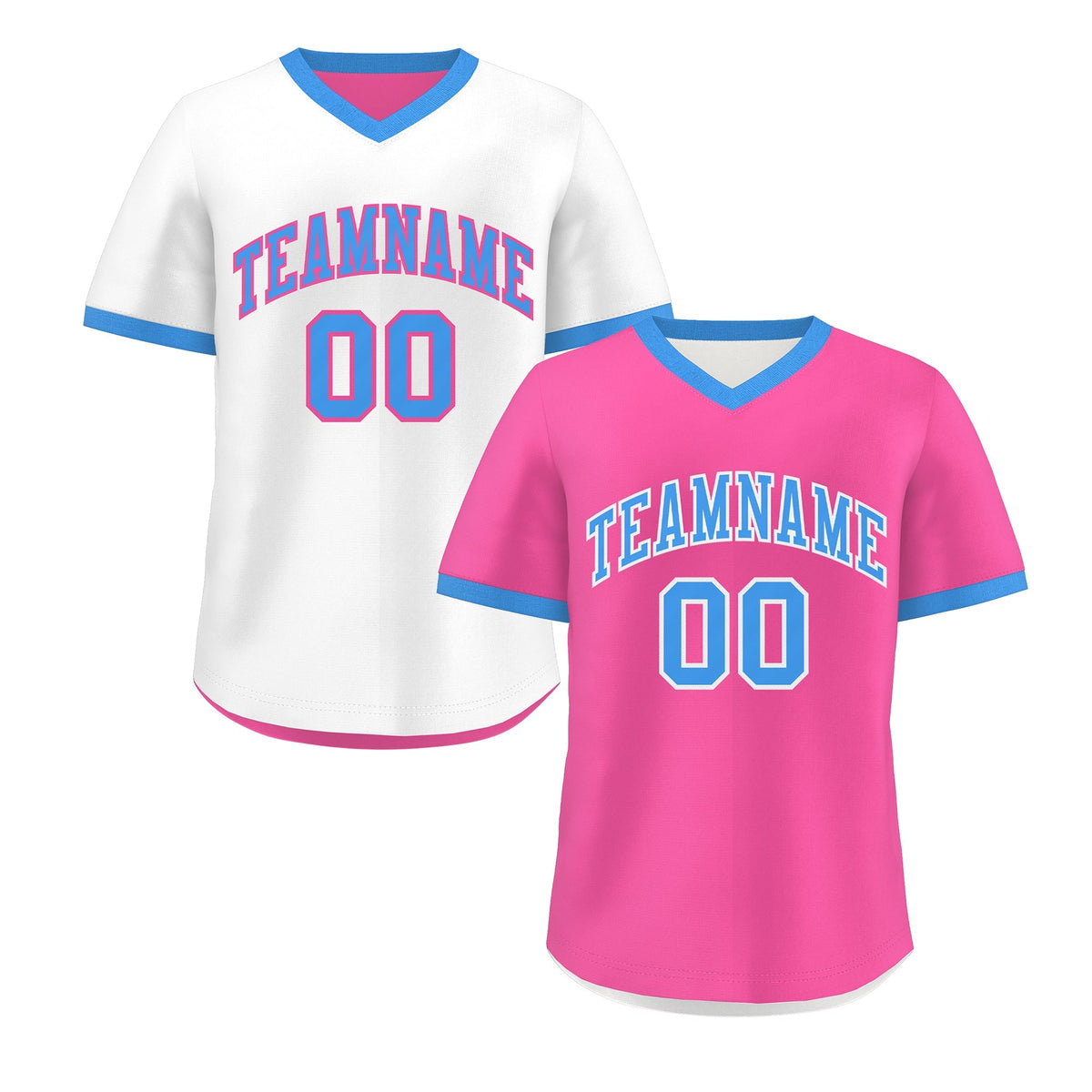 Custom White Pink Powder Blue Reversible Classic Style Quick Dry Baseball Jersey| KXKSHOP