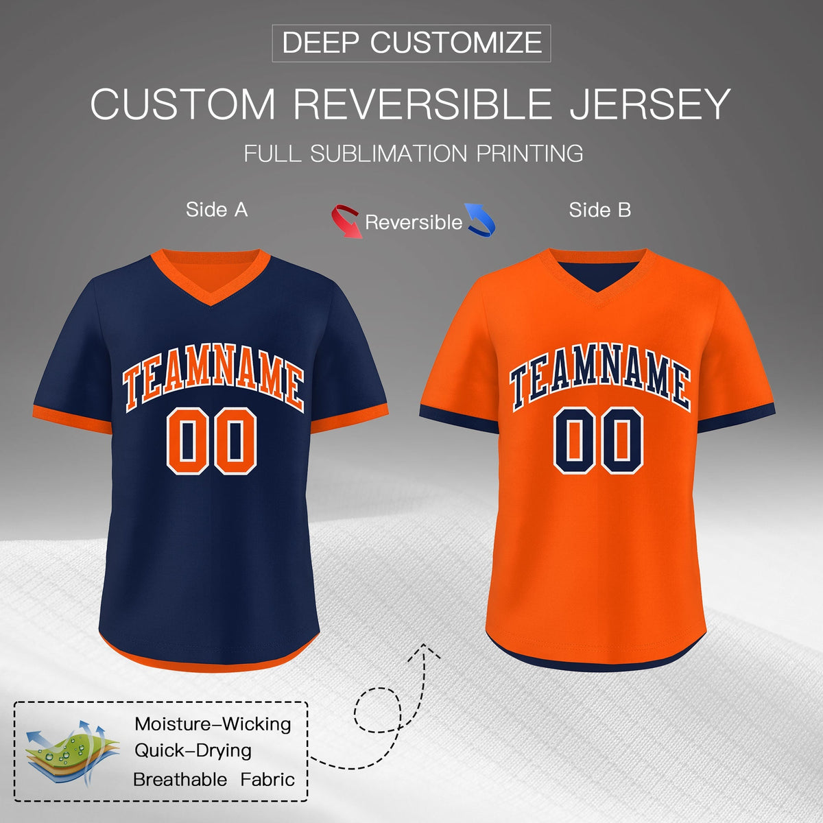 Custom Navy Orange Reversible Classic Style Breathable Baseball Jersey| KXKSHOP
