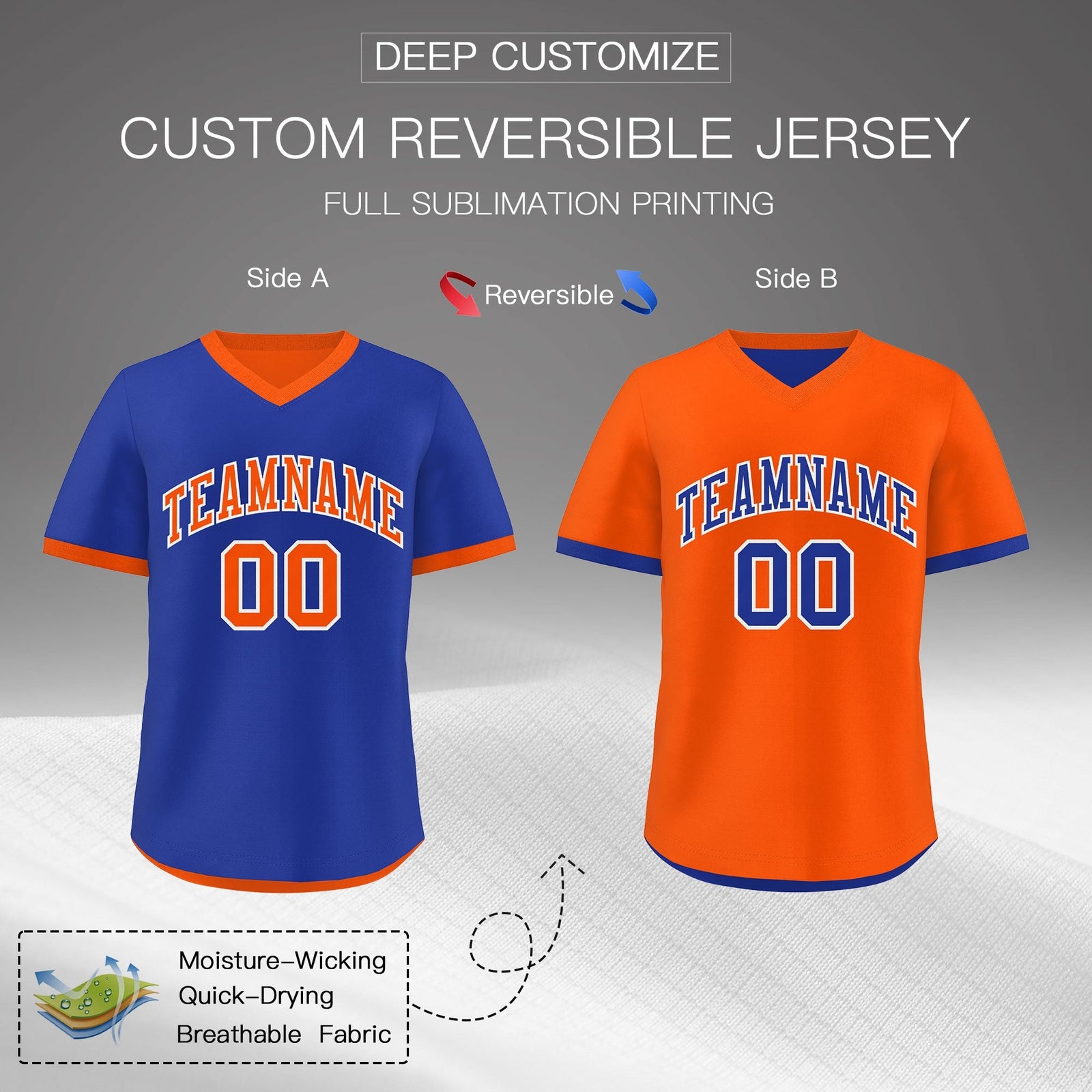 Custom Royal Blue Orange Reversible Classic Style Lightweight Baseball Jersey| KXKSHOP