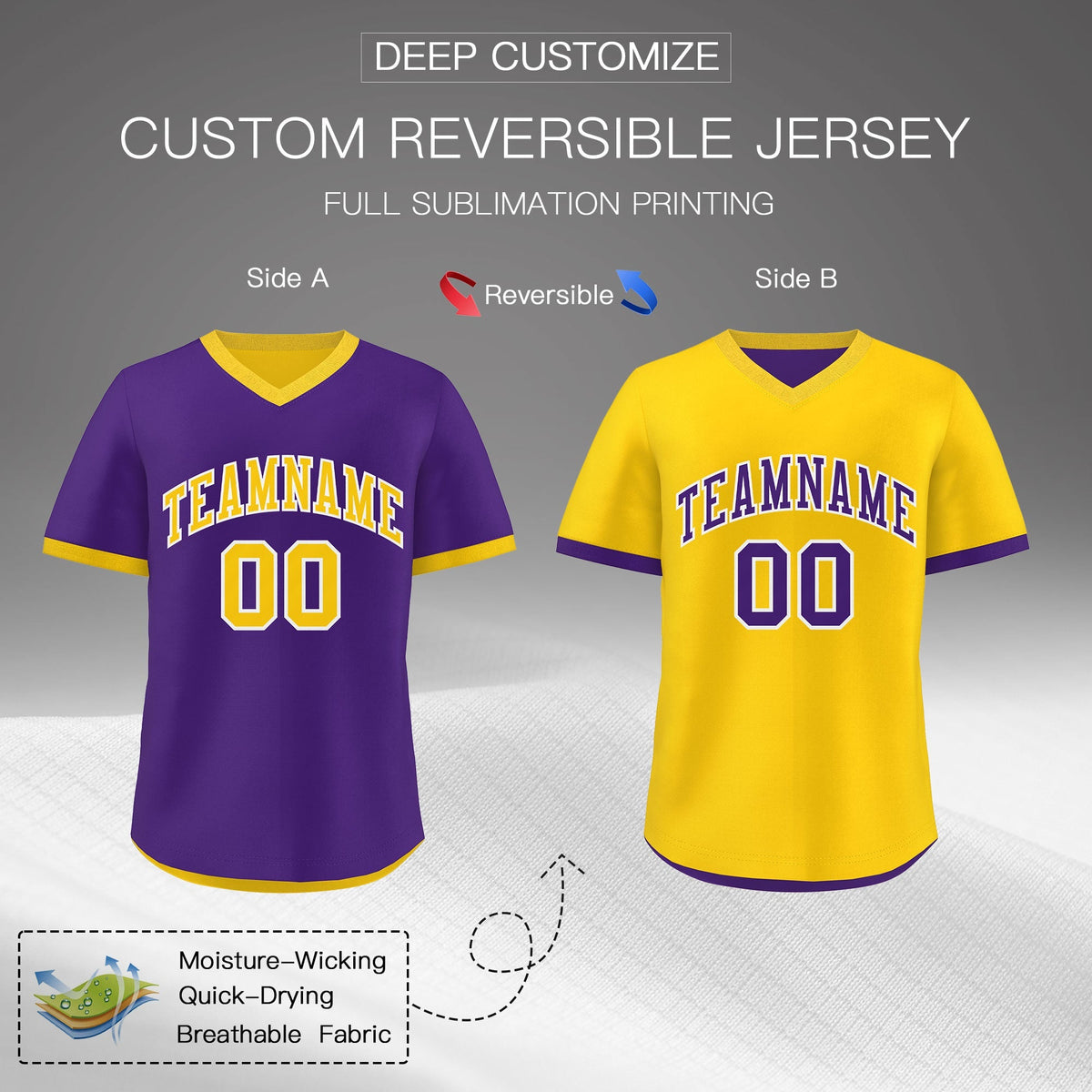 Custom Purple Gold Reversible Classic Style Breathable Baseball Jersey| KXKSHOP