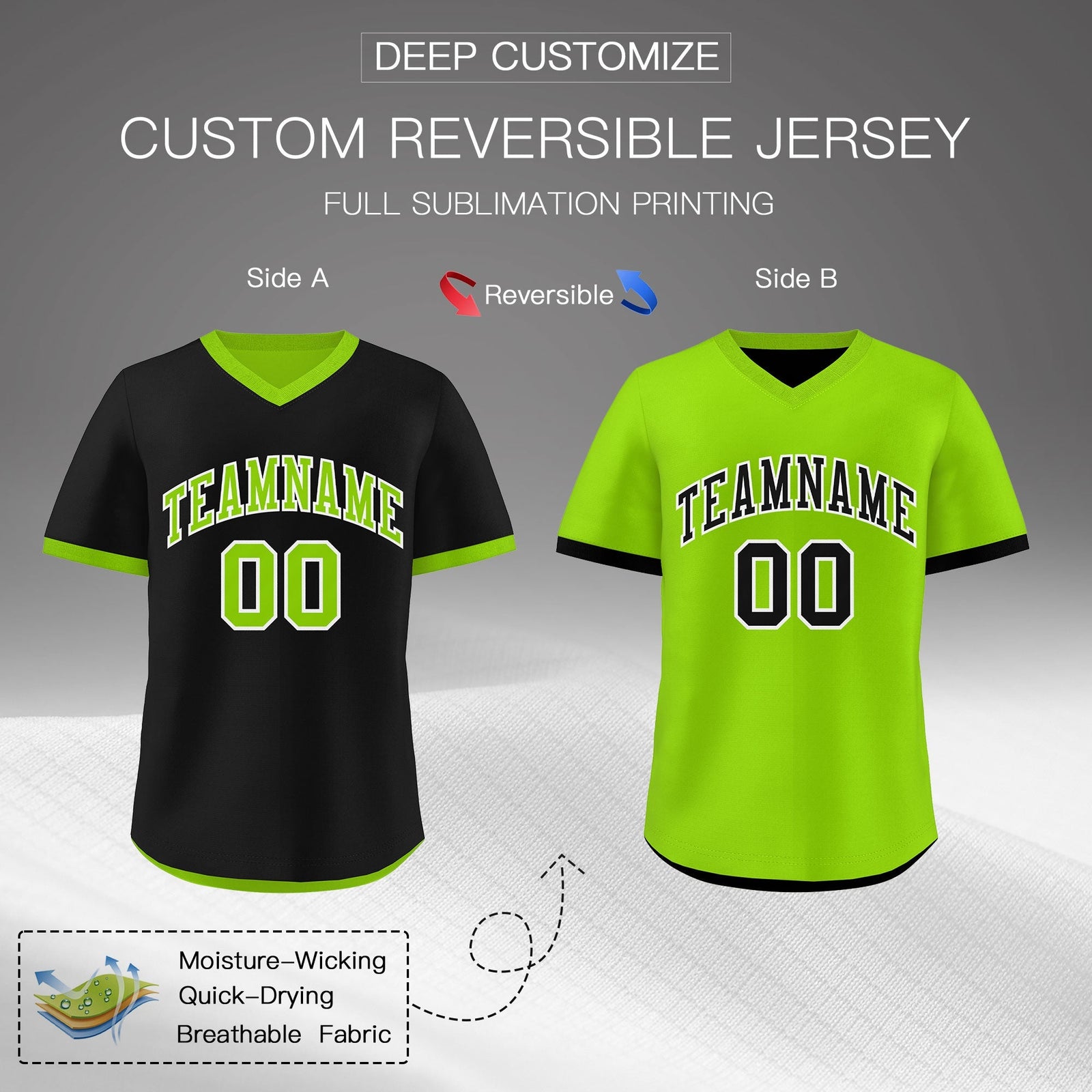 Custom Neon Green Black Reversible Classic Style Quick Dry Baseball Jersey| KXKSHOP