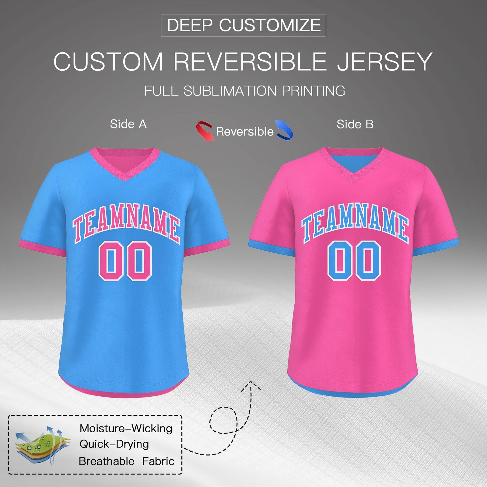 Custom Pink Powder Blue Reversible Classic Style Breathable Baseball Jersey| KXKSHOP