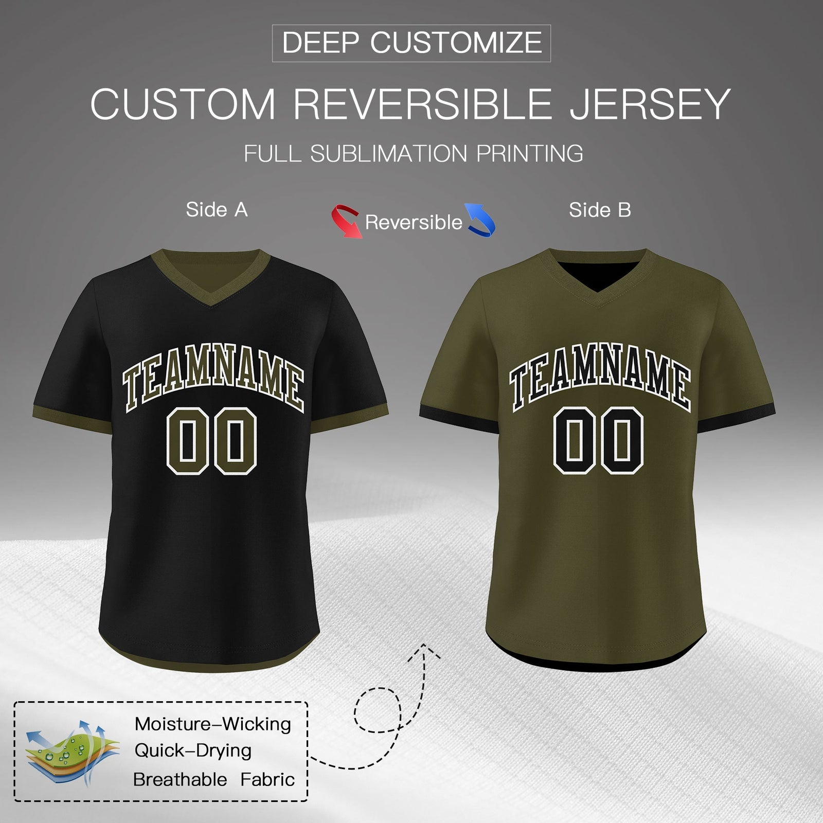 Custom Olive Black Reversible Classic Style Breathable Baseball Jersey| KXKSHOP