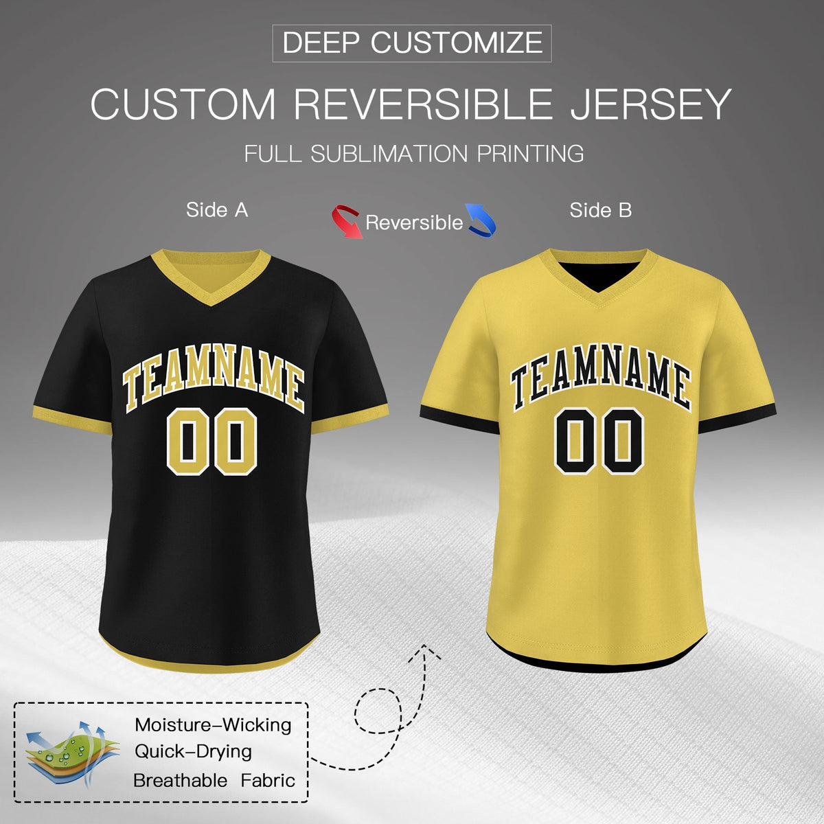 Custom Old Gold Black Reversible Classic Style Lightweight Baseball Jersey| KXKSHOP