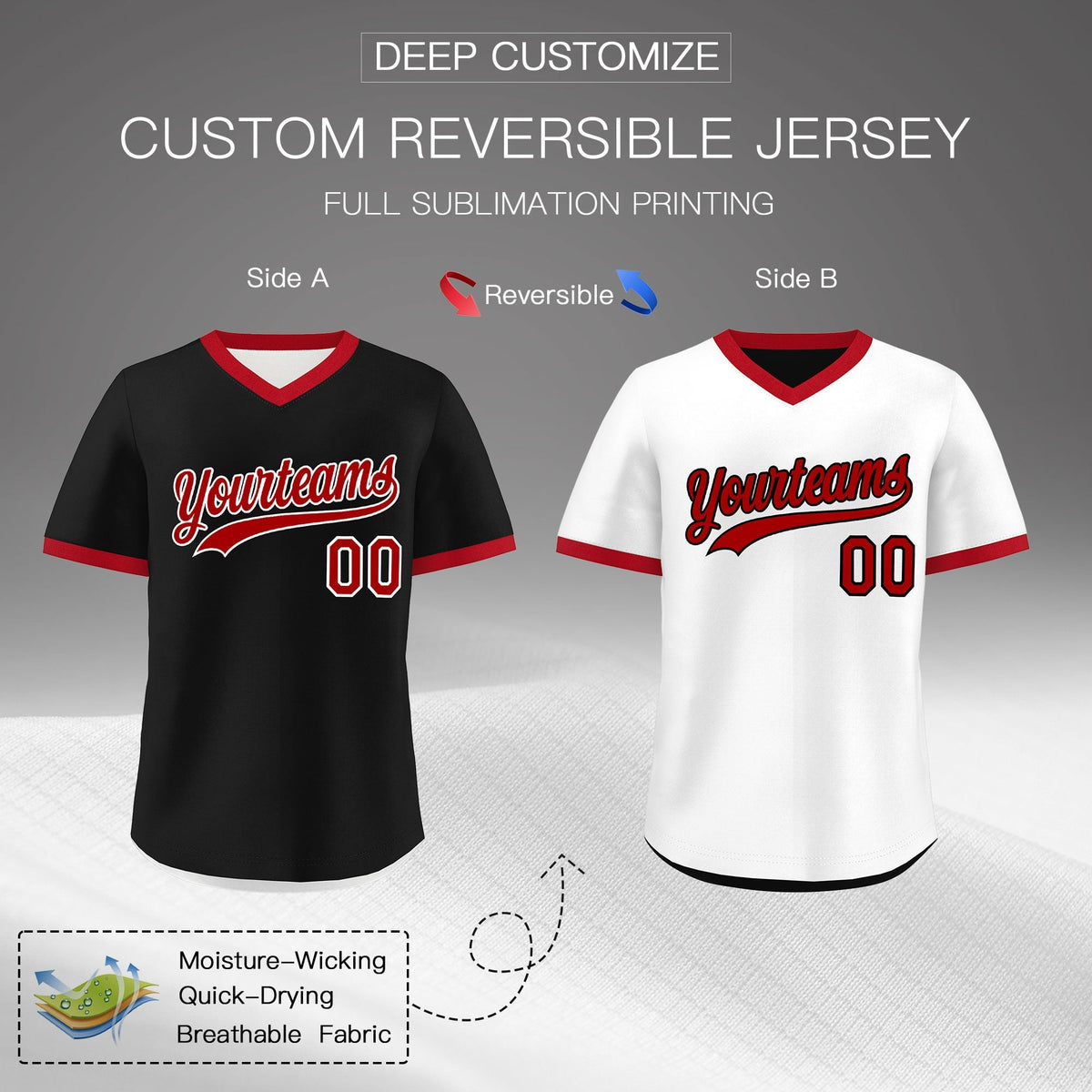 Custom White Black Red Reversible Classic Style Quick Dry Baseball Jersey| KXKSHOP