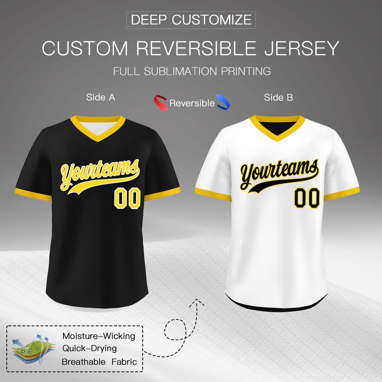 Custom White Black Gold Reversible Classic Style Lightweight Baseball Jersey| KXKSHOP