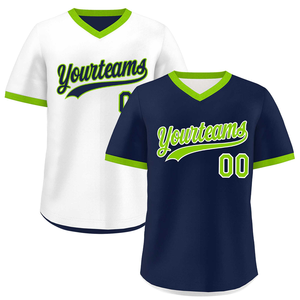 Custom White Navy Neon Green Reversible Classic Style Quick Dry Baseball Jersey| KXKSHOP