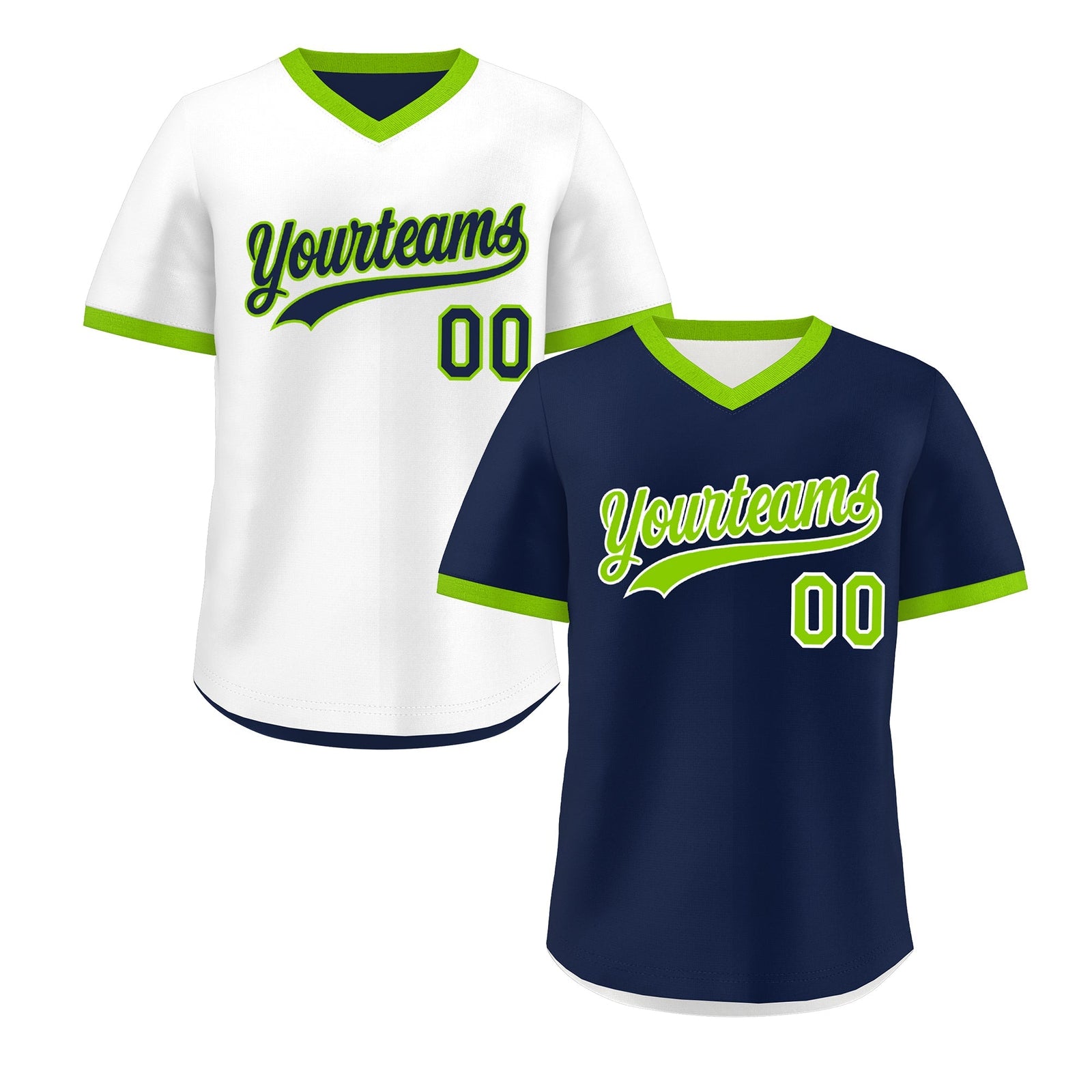 Custom White Navy Neon Green Reversible Classic Style Quick Dry Baseball Jersey| KXKSHOP