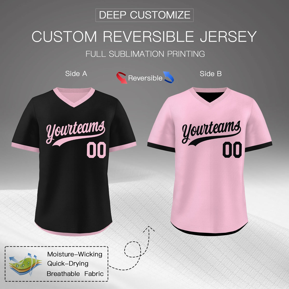 Custom Light Pink Black Reversible Classic Style Breathable Baseball Jersey| KXKSHOP