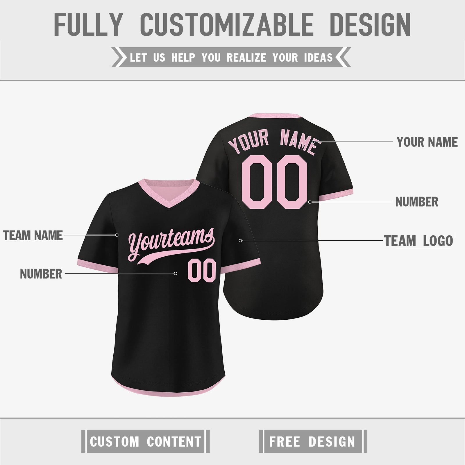 Custom Light Pink Black Reversible Classic Style Breathable Baseball Jersey| KXKSHOP