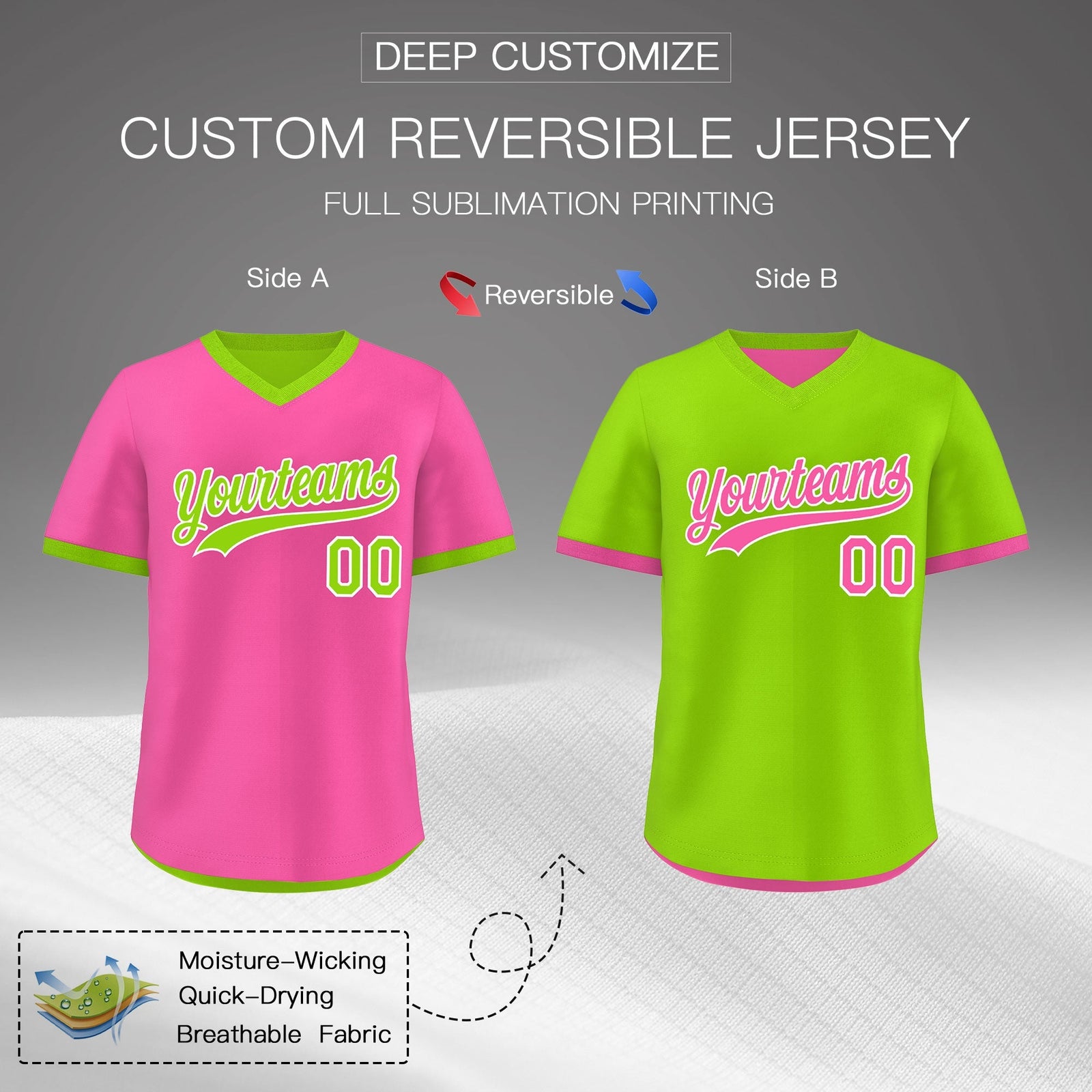 Custom Neon Green Pink Reversible Classic Style Quick Dry Baseball Jersey| KXKSHOP