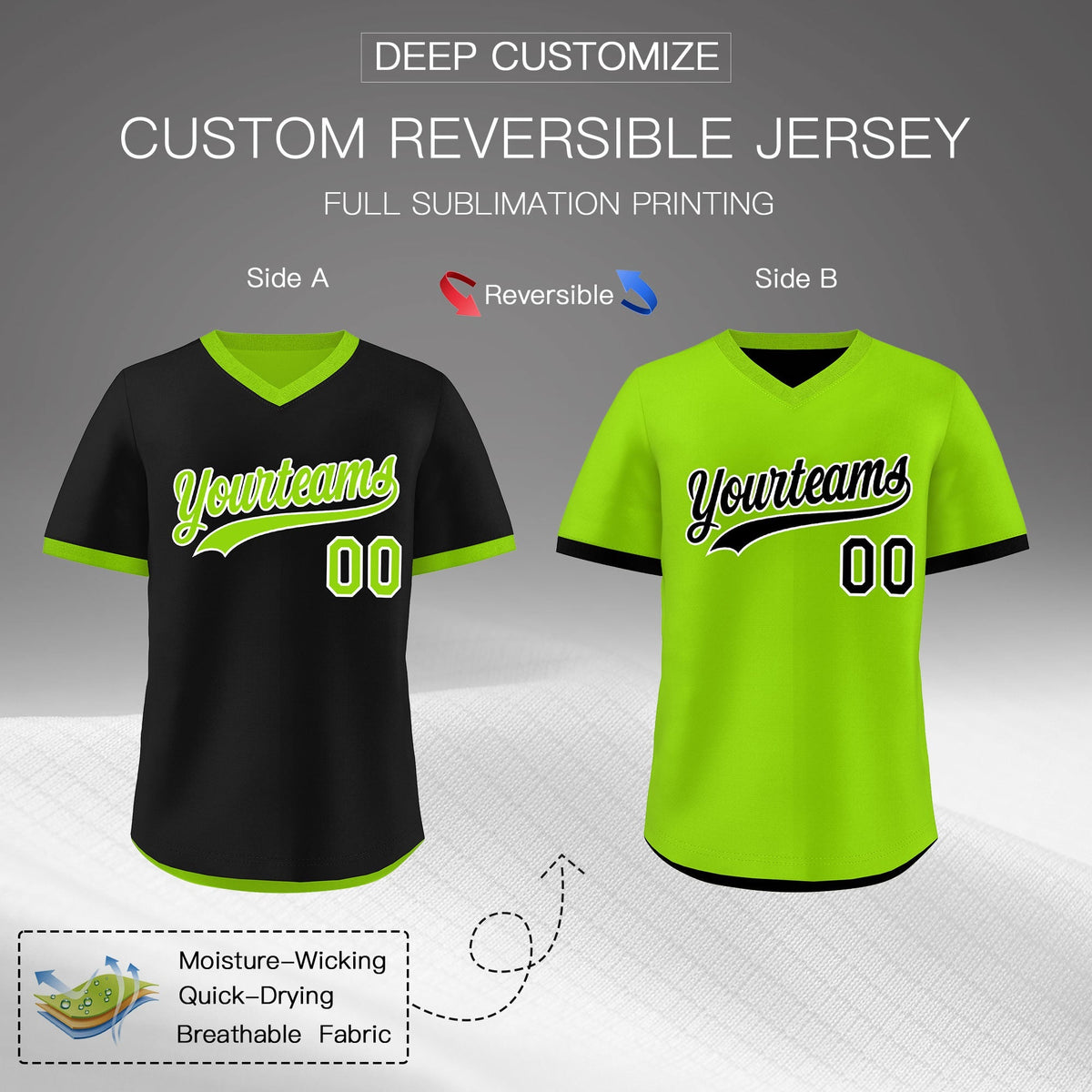 Custom Neon Green Black Reversible Classic Style Quick Dry Baseball Jersey| KXKSHOP
