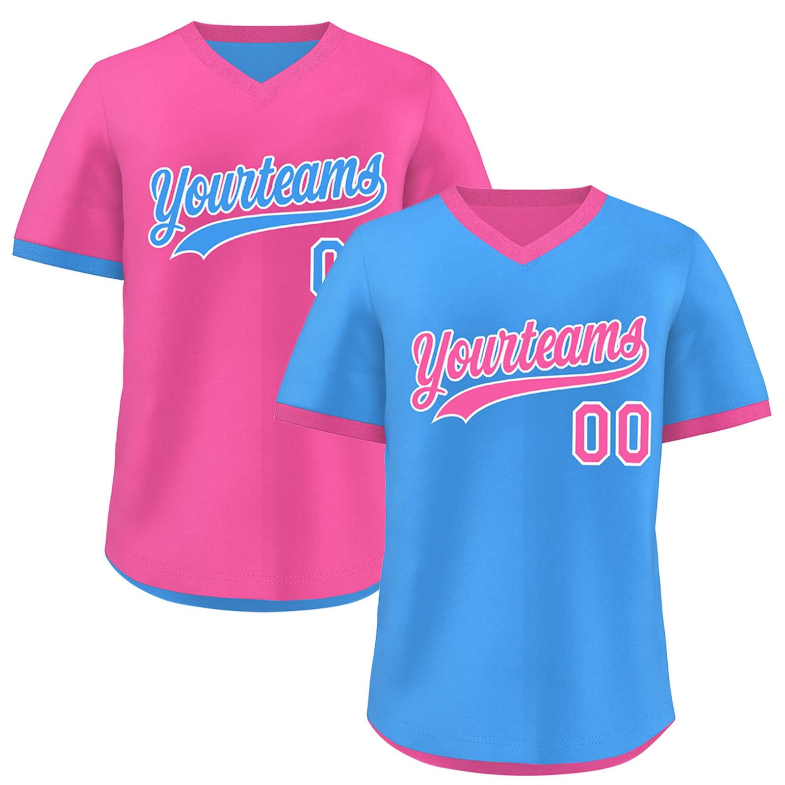 Custom Pink Powder Blue Reversible Classic Style Breathable Baseball Jersey| KXKSHOP