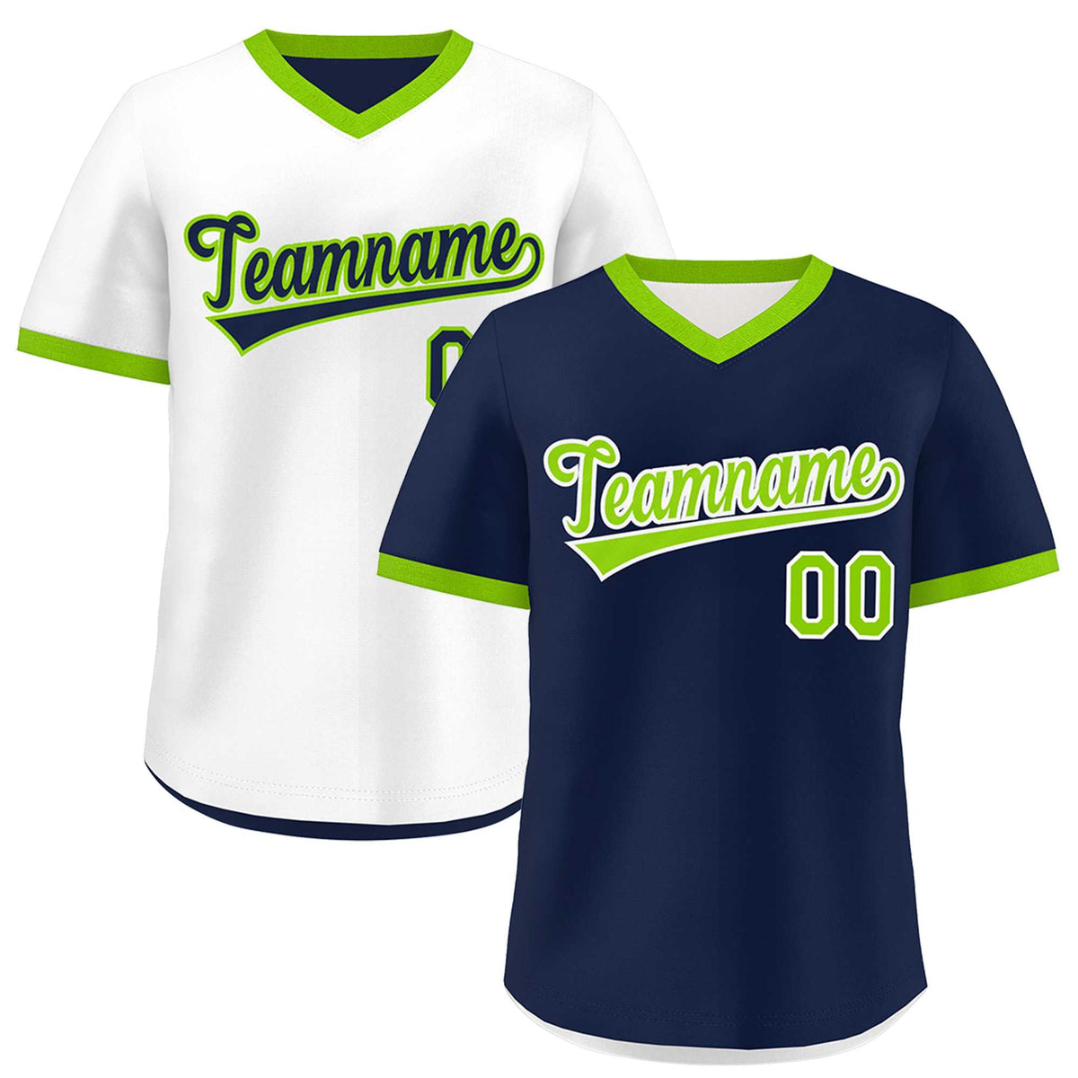 Custom White Navy Neon Green Reversible Classic Style Quick Dry Baseball Jersey| KXKSHOP
