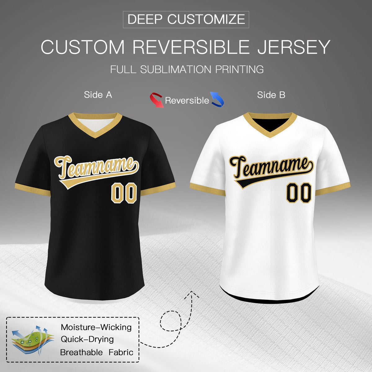 Custom White Black Old Gold Reversible Classic Style Lightweight Baseball Jersey| KXKSHOP