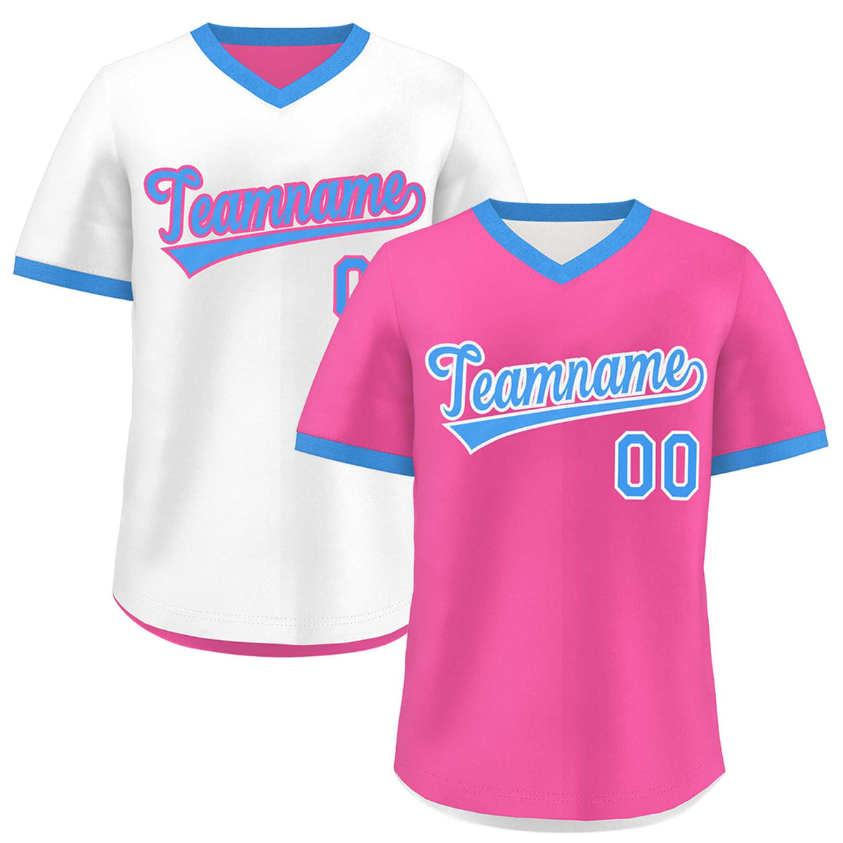 Custom White Pink Powder Blue Reversible Classic Style Quick Dry Baseball Jersey| KXKSHOP