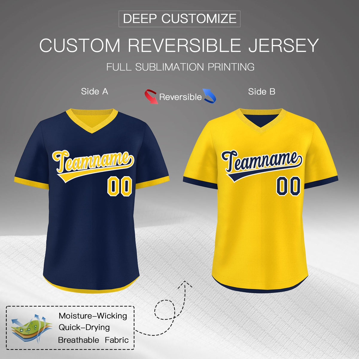 Custom Navy Gold White Reversible Classic Style Lightweight Baseball Jersey| KXKSHOP