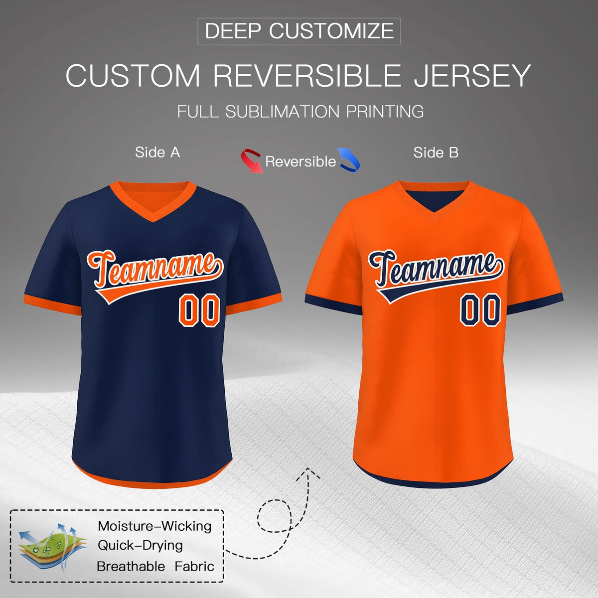 Custom Navy Orange Reversible Classic Style Breathable Baseball Jersey| KXKSHOP