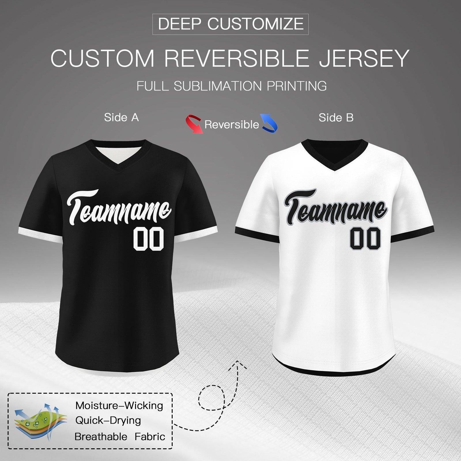 Custom Black White Reversible Classic Style Breathable Baseball Jersey| KXKSHOP