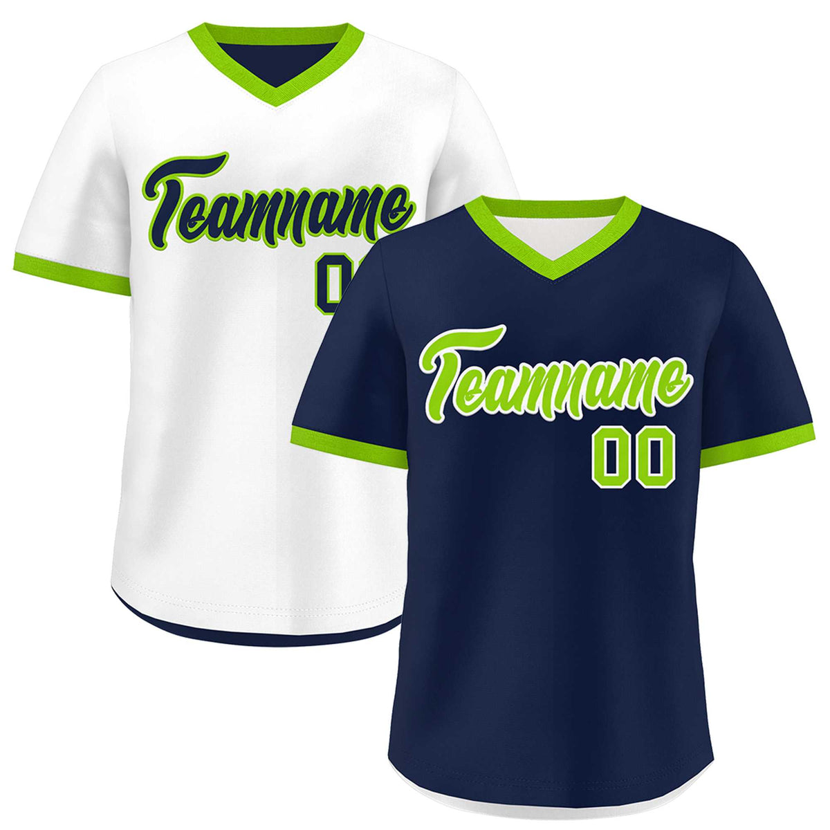 Custom White Navy Neon Green Reversible Classic Style Quick Dry Baseball Jersey| KXKSHOP